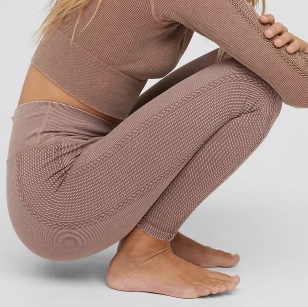 Aerie Offline Ribbed Big Chill Seamless Leggings Light Bark Brown Women's Small